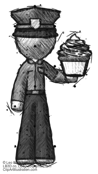 Sketch Police Man Presenting Pink Cupcake To Viewer #7289