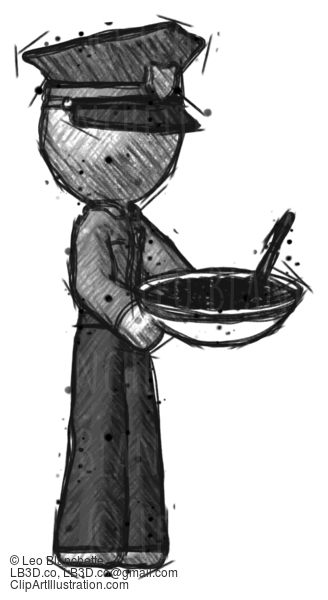 Sketch Police Man Holding Noodles Offering To Viewer #7293