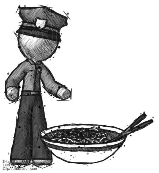 Sketch Police Man And Noodle Bowl, Giant Soup Restaraunt Concept #7294