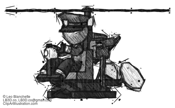 Sketch Police Man Flying In Gyrocopter Front Side Angle View #7295