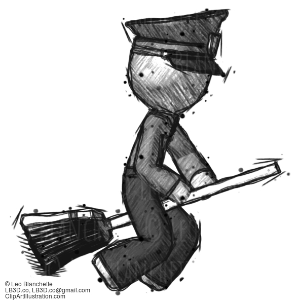 Sketch Police Man Flying On Broom #7301