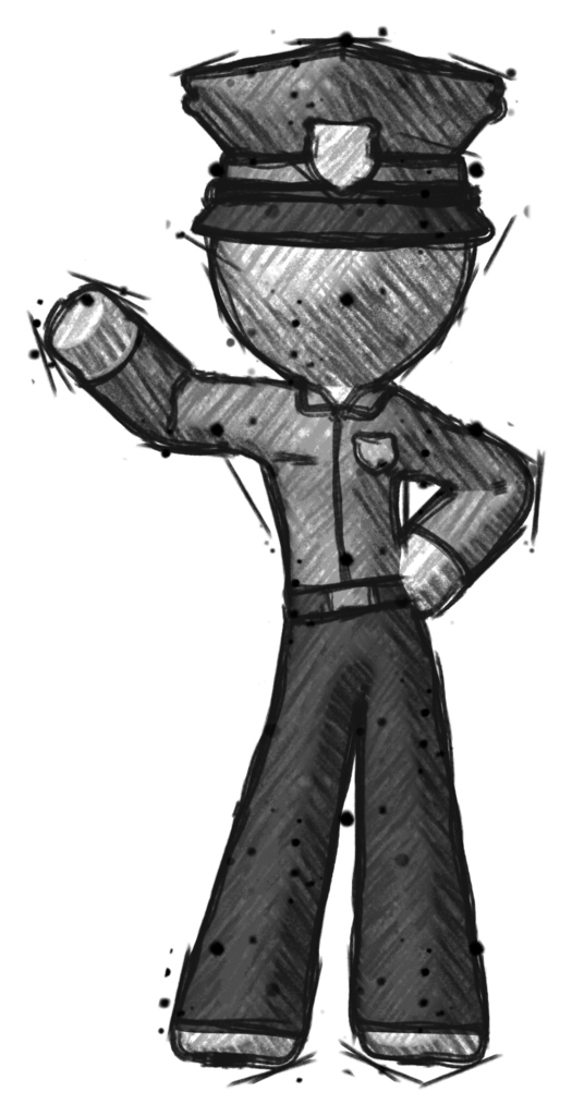 Sketch Police Man Waving Right Arm with Hand on Hip