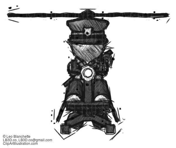 Sketch Police Man Flying In Gyrocopter Front View #7310