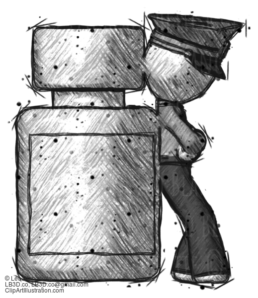 Sketch Police Man Leaning Against Large Medicine Bottle #7316