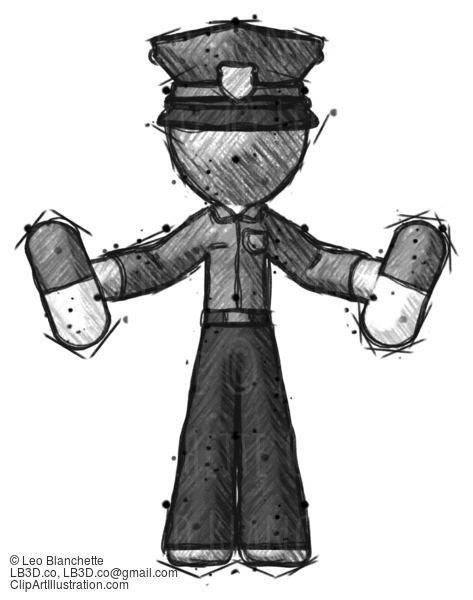 Sketch Police Man Holding Pills #7320