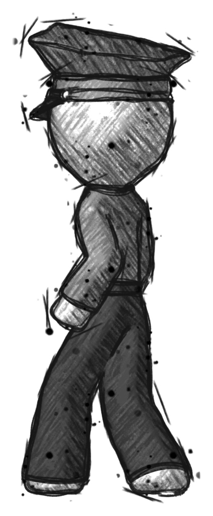 Sketch Police man walking away direction left view