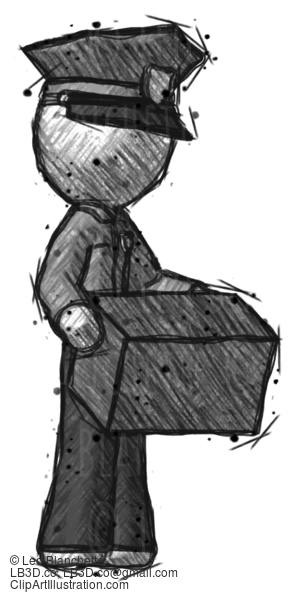 Sketch Police Man Holding Package To Send Or Recieve In Mail #7323