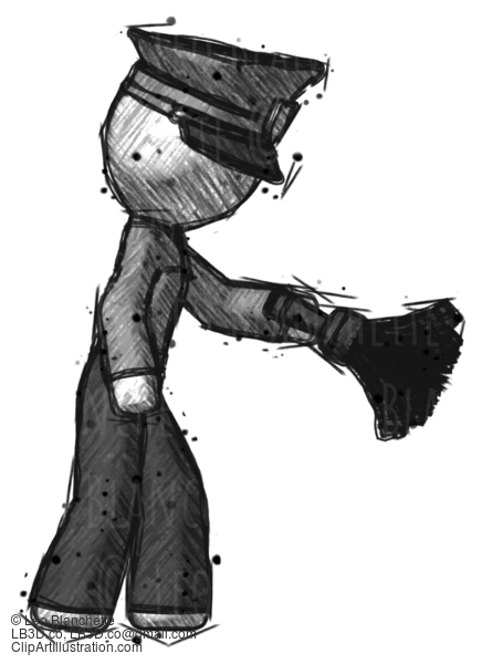 Sketch Police Man Dusting With Feather Duster Downwards #7337