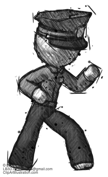 Sketch Police Man Martial Arts Defense Pose Right #7351