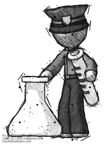 Sketch Police Man Holding Test Tube Beside Beaker Or Flask #7359