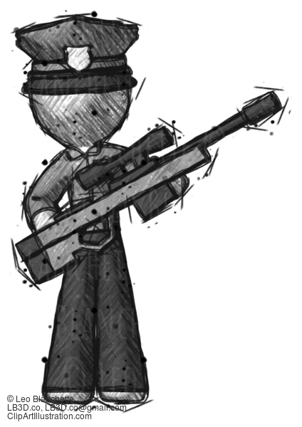 Sketch Police Man Holding Sniper Rifle Gun #7365