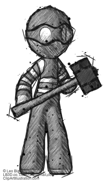 Sketch Thief Man With Sledgehammer Standing Ready To Work Or Defend #7712