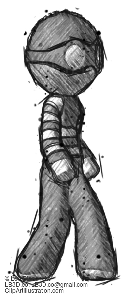 Sketch Thief Man Walking Turned Right Front View #7724