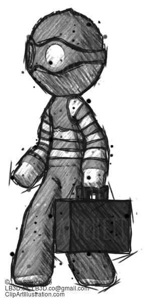 Sketch Thief Man Walking With Briefcase To The Left #7727