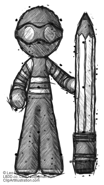 Sketch Thief Man With Large Pencil Standing Ready To Write #7730