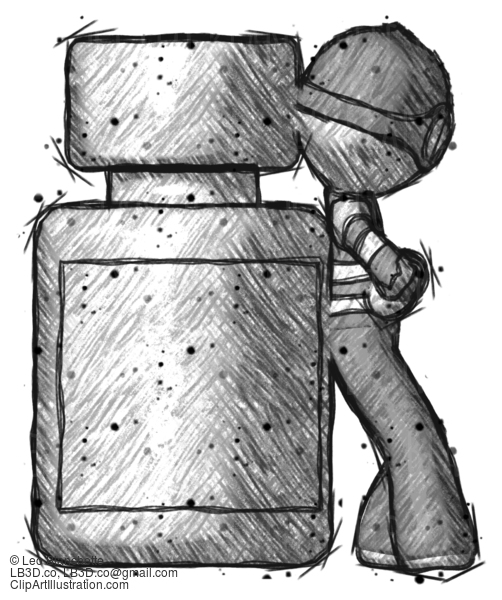 Sketch Thief Man Leaning Against Large Medicine Bottle #7736