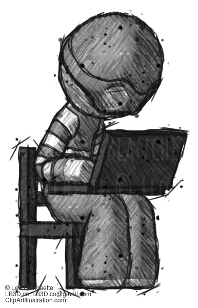 Sketch Thief Man Using Laptop Computer While Sitting In Chair Angled Right #7738