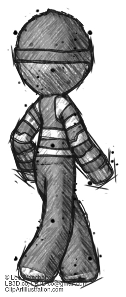 Sketch Thief Man Walking Away Direction Right View #7742