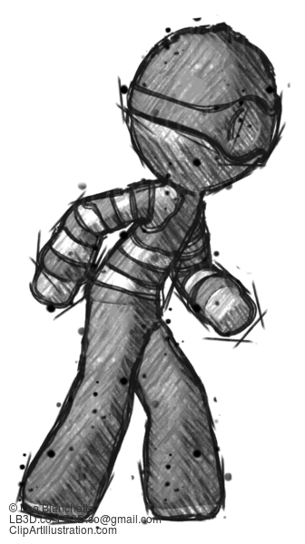 Sketch Thief Man Suspense Action Pose Facing Right #7743