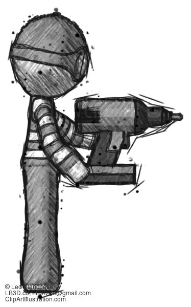 Sketch Thief Man Using Drill Drilling Something On Right Side #7748