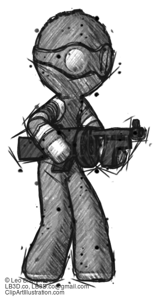 Sketch Thief Man Tommy Gun Gangster Shooting Pose #7765