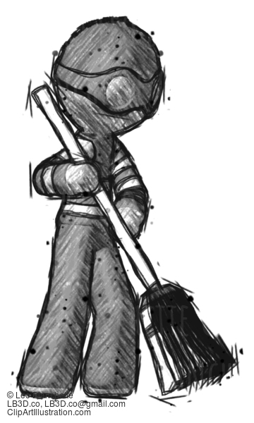 Sketch Thief Man Sweeping Area With Broom #7766