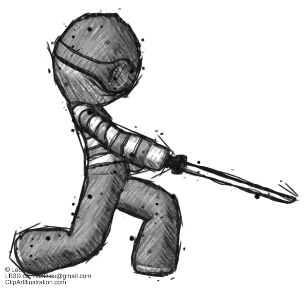 Sketch Thief Man With Ninja Sword Katana Slicing Or Striking Something #7769