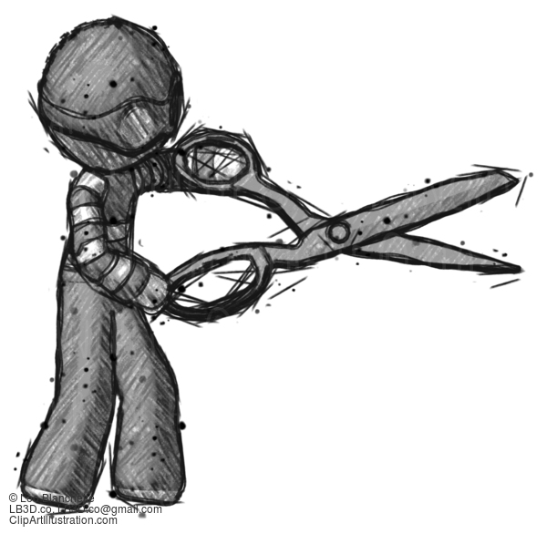 Sketch Thief Man Holding Giant Scissors Cutting Out Something #7770