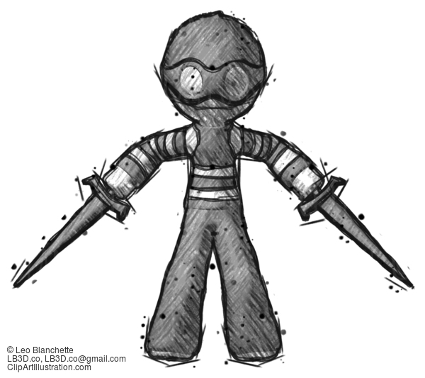 Sketch Thief Man Two Sword Defense Pose #7783