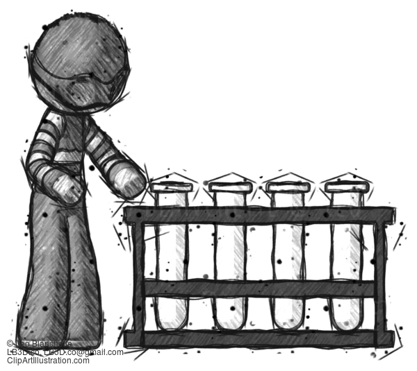Sketch Thief Man Using Test Tubes Or Vials On Rack #7785