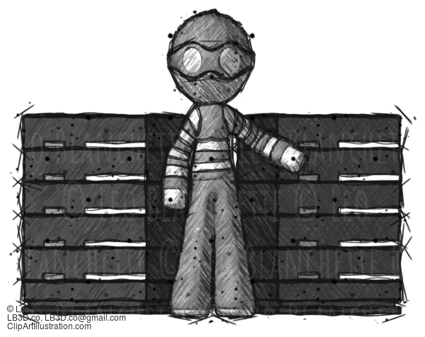 Sketch Thief Man With Server Racks, In Front Of Two Networked Systems #7787