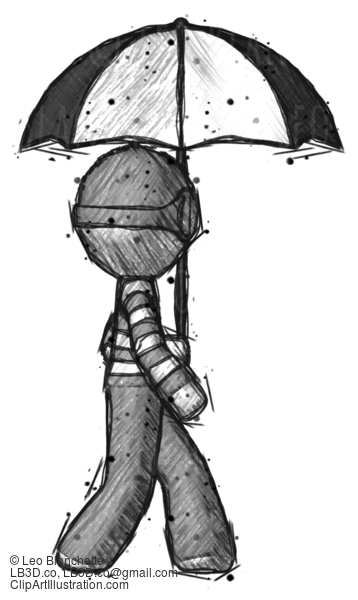 Sketch Thief Man Woman Walking With Umbrella #7803
