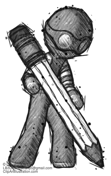 Sketch Thief Man Writing With Large Pencil #7805