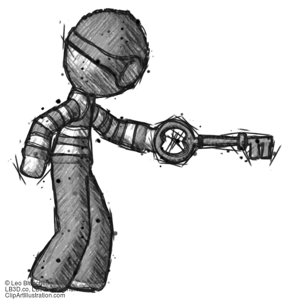 Sketch Thief Man With Big Key Of Gold Opening Something #7819