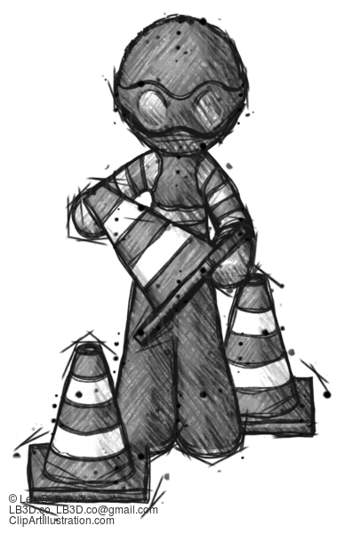 Sketch Thief Man Holding A Traffic Cone #7821