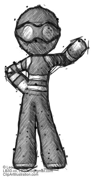 Sketch Thief Man Waving Left Arm With Hand On Hip #7838