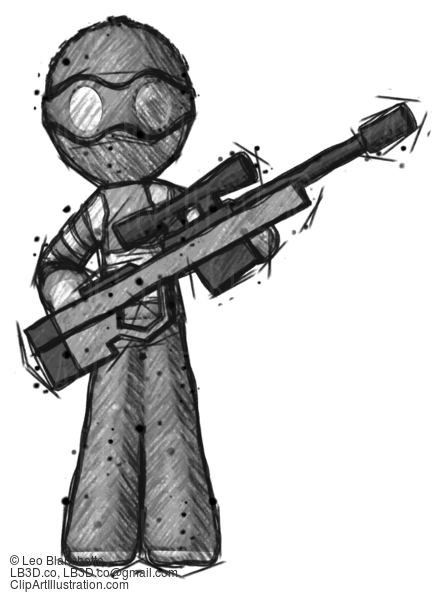 Sketch Thief Man Holding Sniper Rifle Gun #7847