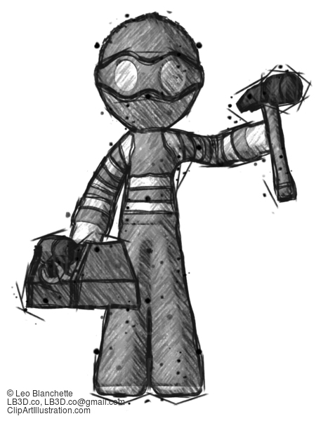 Sketch Thief Man Holding Tools And Toolchest Ready To Work #7848