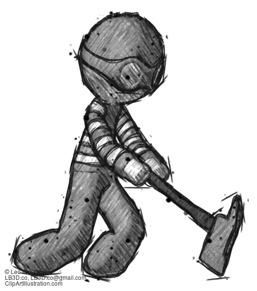 Sketch Thief Man Striking With A Firefighter’S Ax #7850