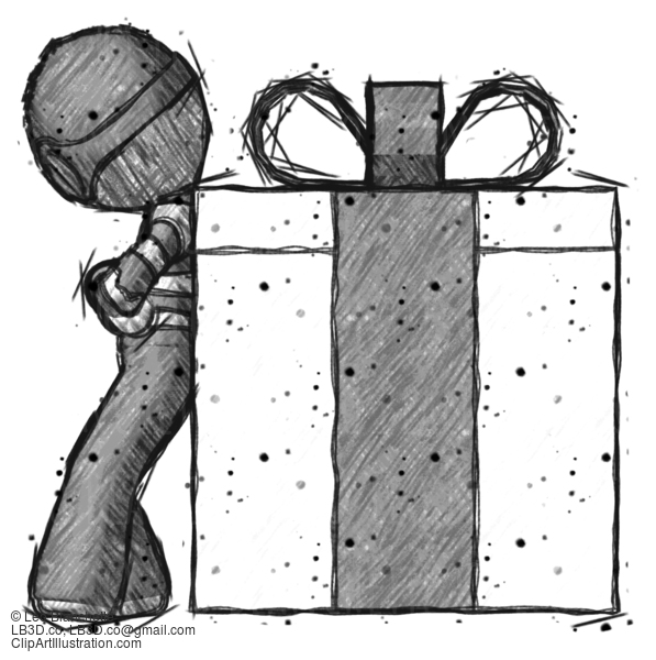 Sketch Thief Man Gift Concept - Leaning Against Large Present #7852