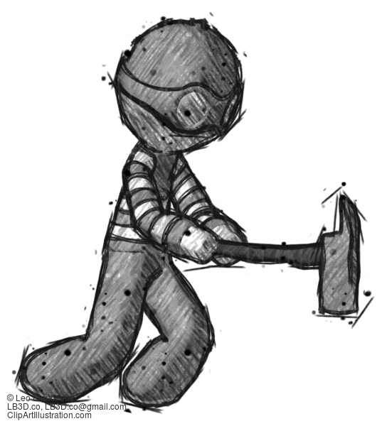 Sketch Thief Man With Ax Hitting, Striking, Or Chopping #7859