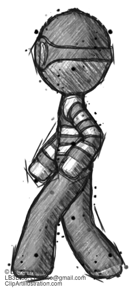 Sketch Thief Man Walking Left Side View #7862
