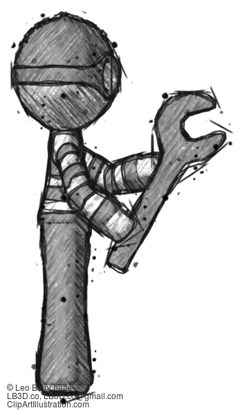 Sketch Thief Man Using Wrench Adjusting Something To Right #7883