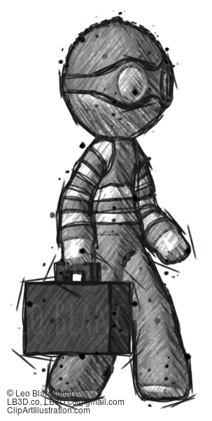 Sketch Thief Man Walking With Briefcase To The Right #7884