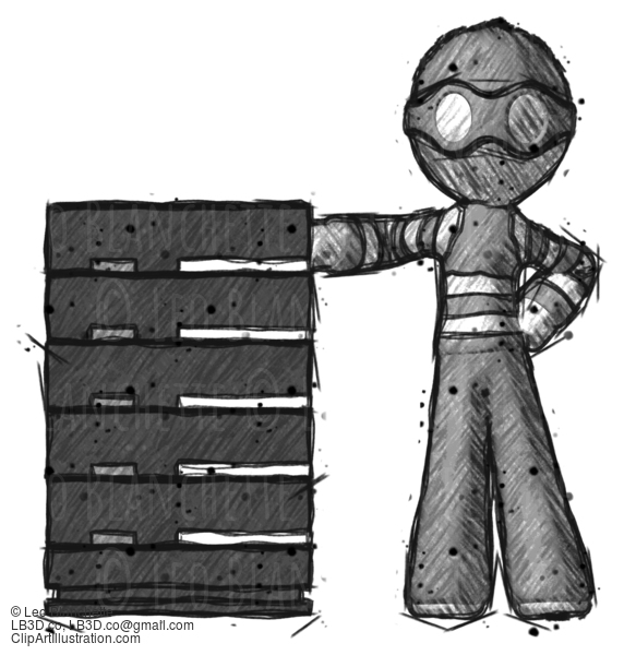 Sketch Thief Man With Server Rack Leaning Confidently Against It #7892