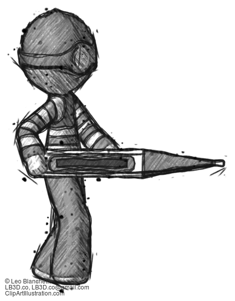 Sketch Thief Man Walking With Large Thermometer #7895