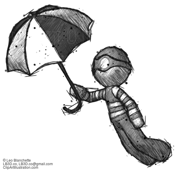 Sketch Thief Man Flying With Umbrella #7898