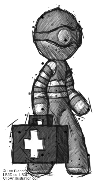 Sketch Thief Man Walking With Medical Aid Briefcase To Right #7900