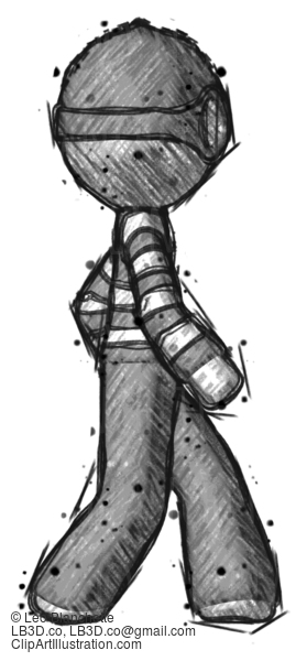 Sketch Thief Man Walking Right Side View #7911