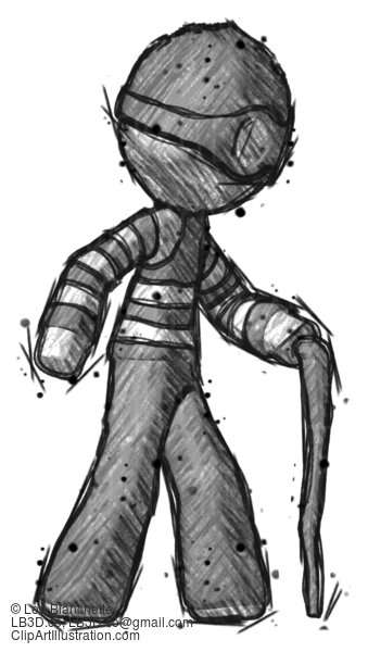 Sketch Thief Man Walking With Hiking Stick #7914